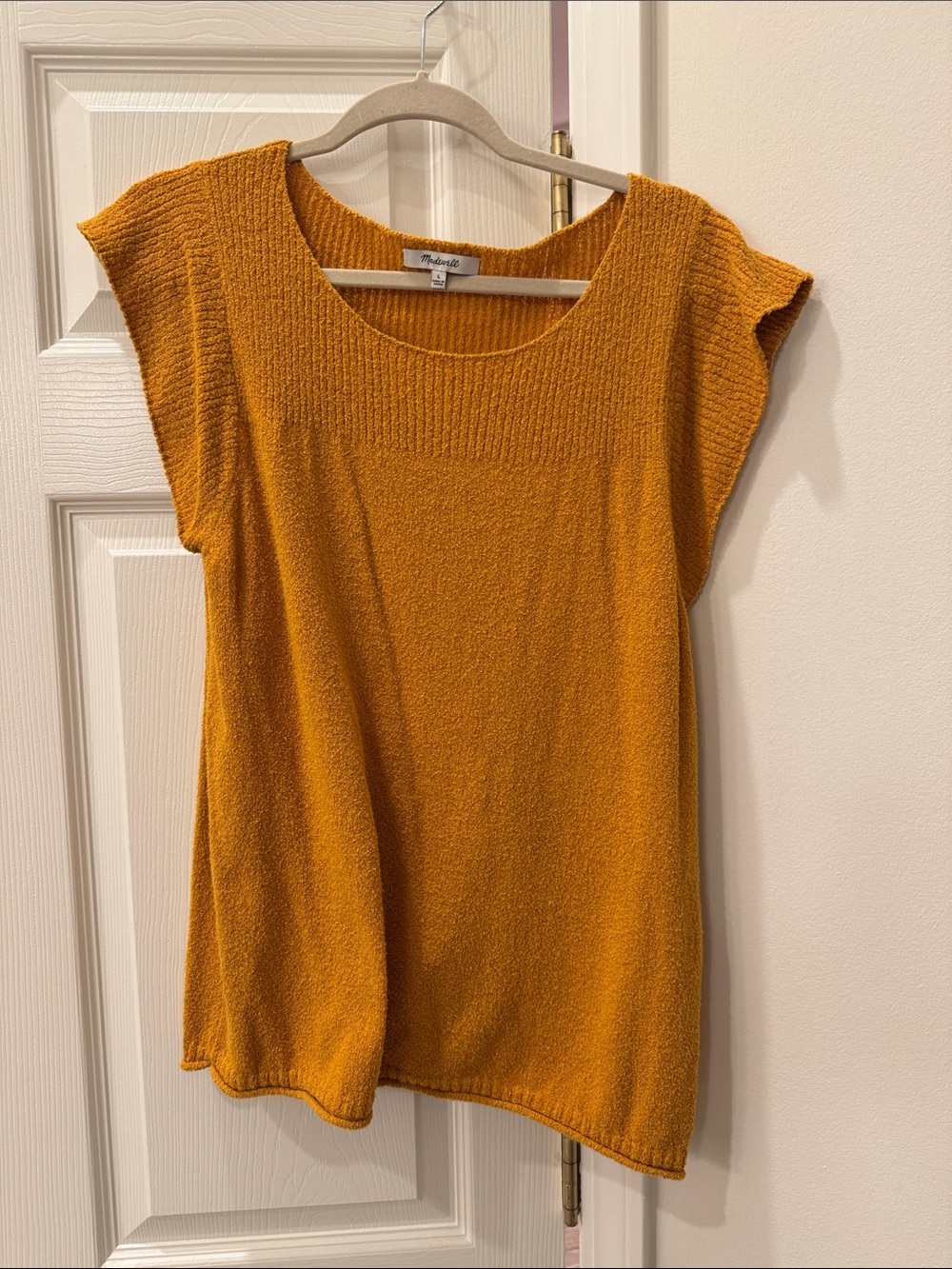 Madewell Mustard Knit Cap-Sleeve Tunic Top
